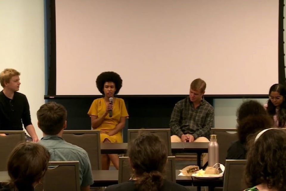 Duke students speak at the panel on neurodivergence.