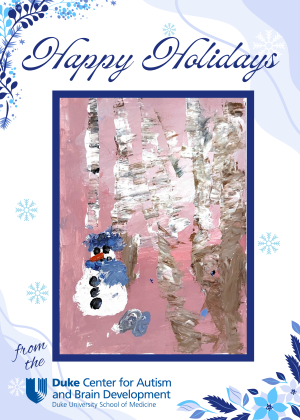 holiday card with a drawing of a snowman