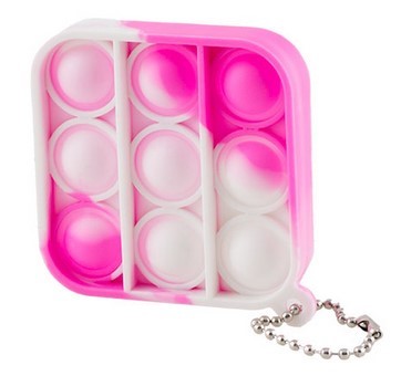 A square pink bubble-popping fidget toy