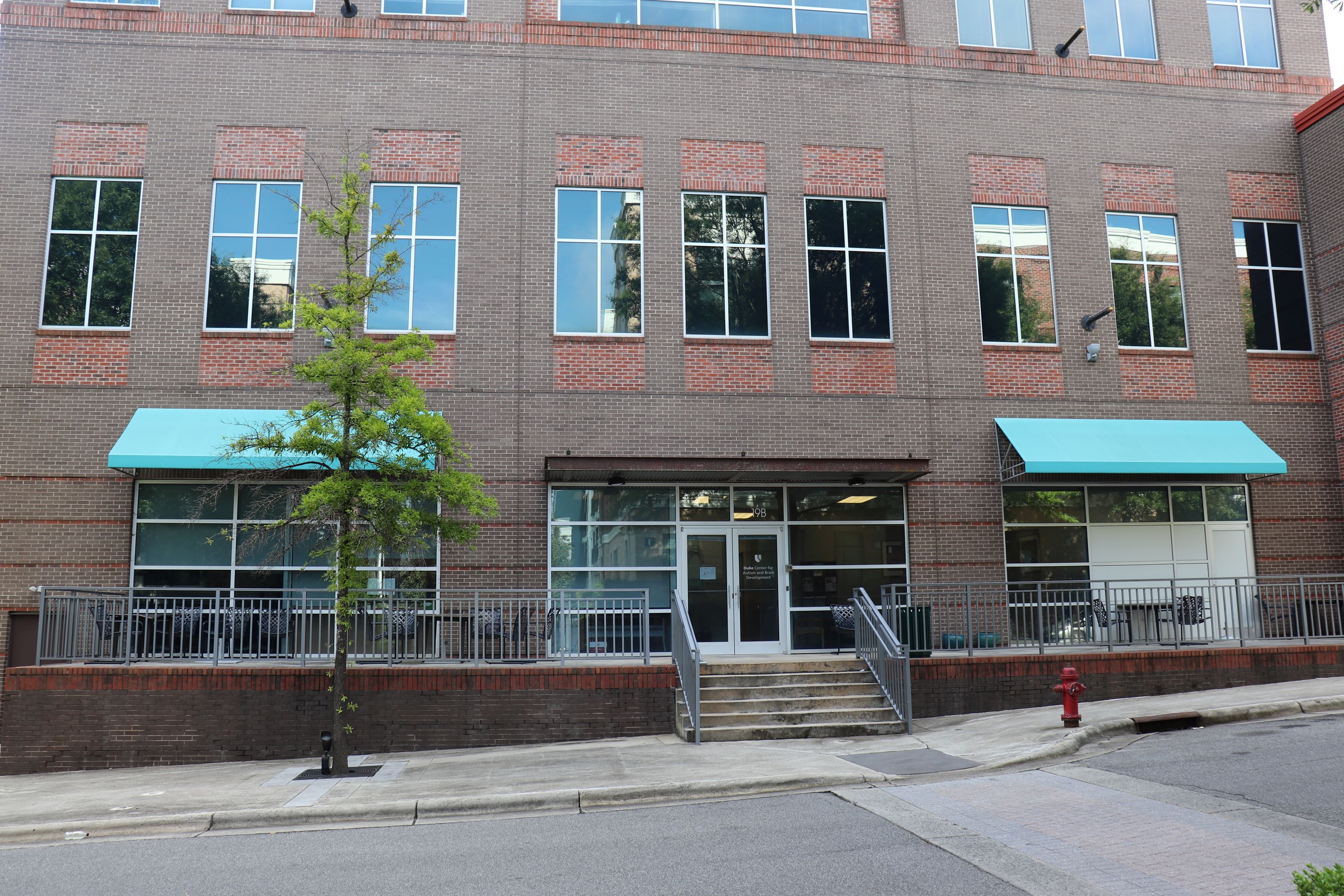entrance and exterior of Duke autism center