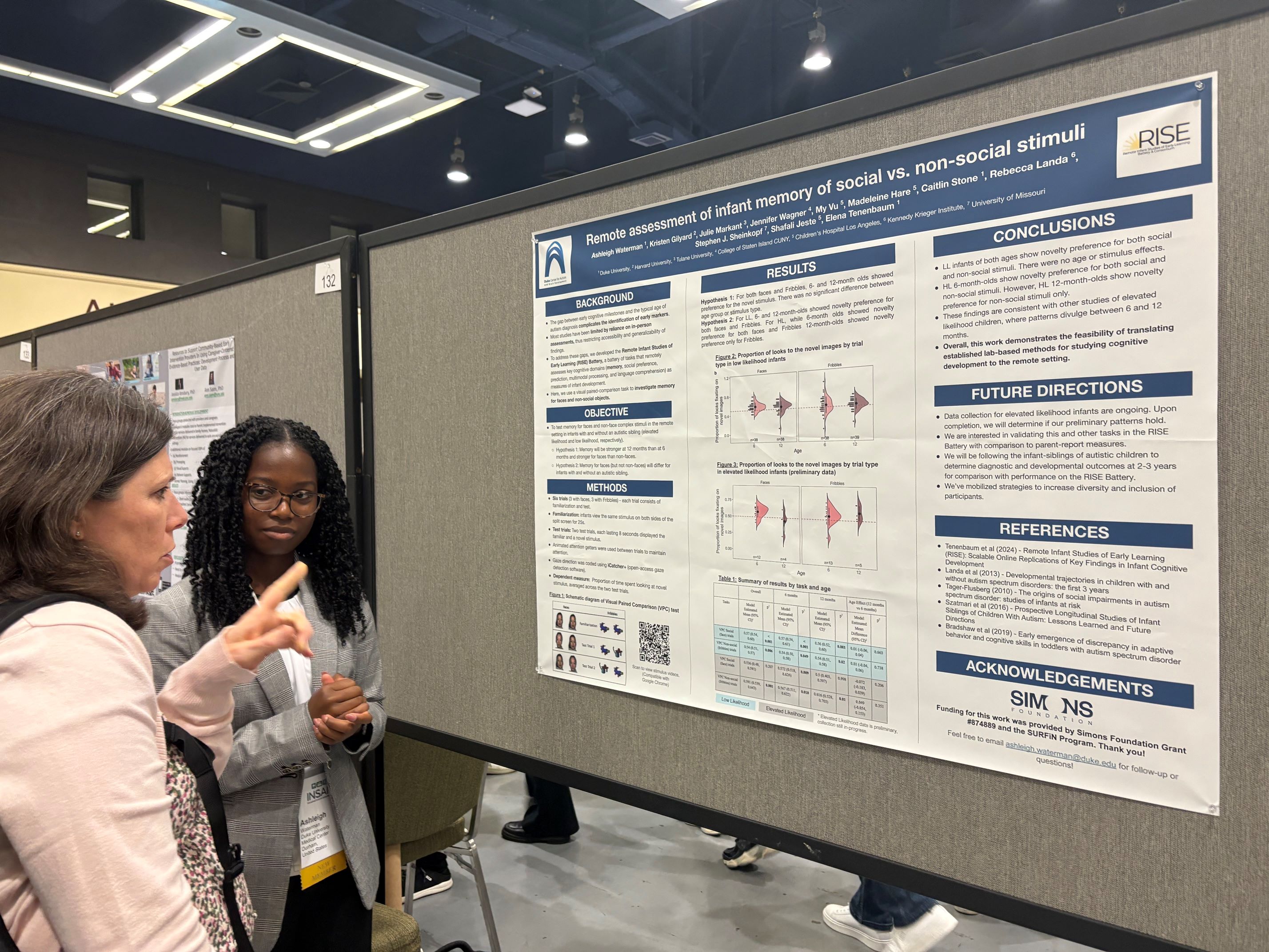 Ashleigh Waterman speaks to an attendee at her research poster
