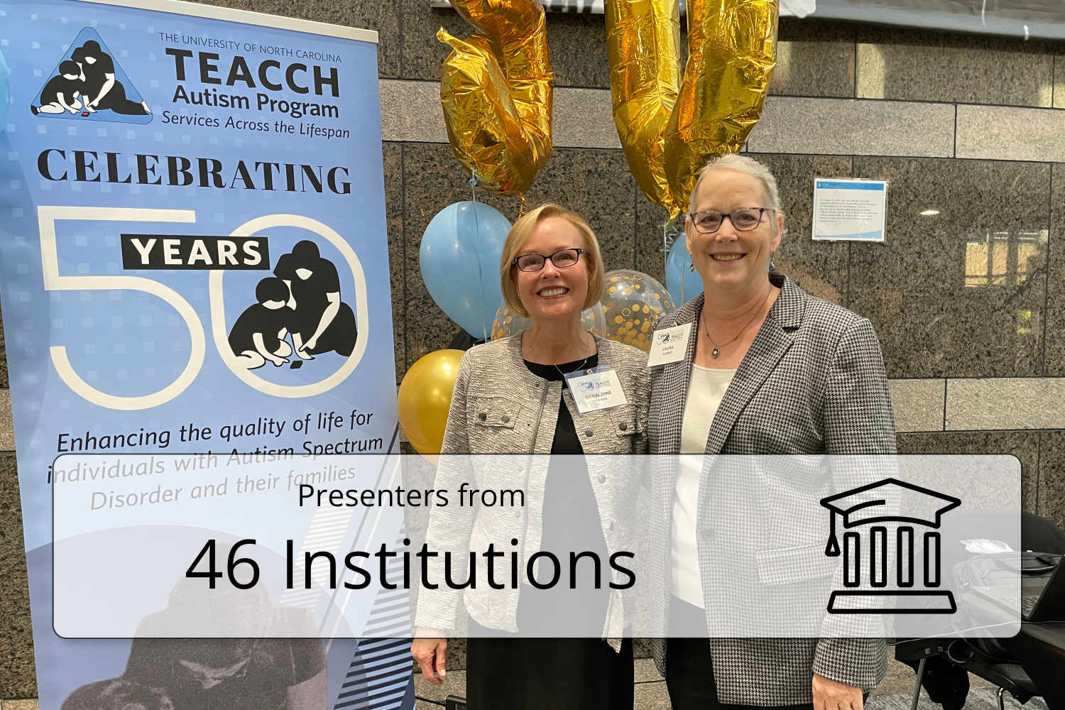 Geraldine Dawson with with Laura Klinger (UNC TEACCH) who spoke at the series in 2015.