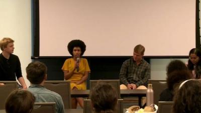 Duke students speak at the panel on neurodivergence.