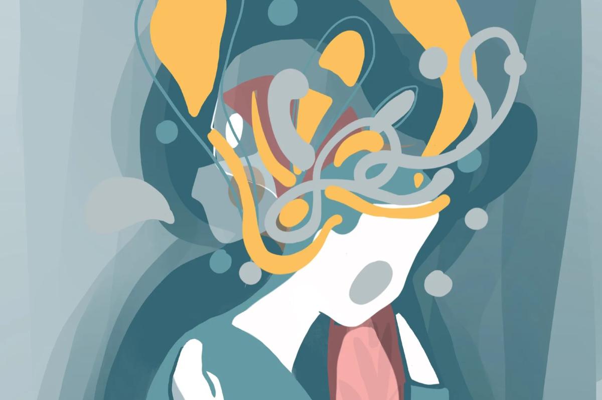 abstract painting of two people hugging