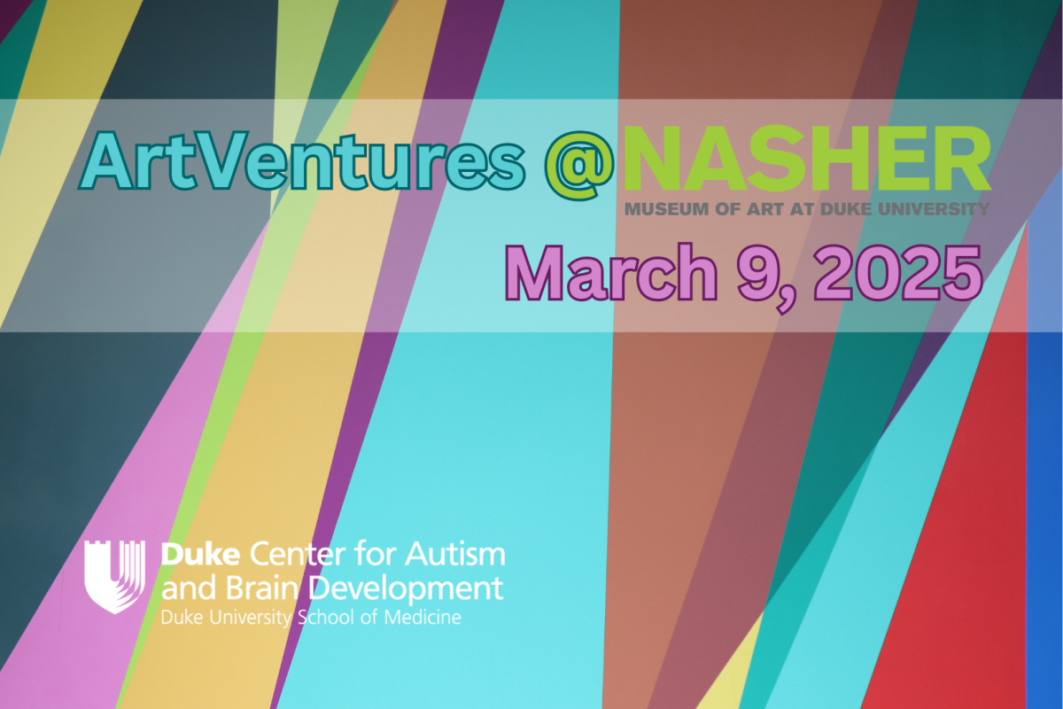 ArtVentures @ Nasher. background is a detail of abstract colorful mural