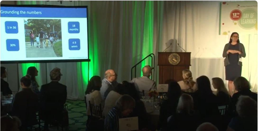 Elena Tenenbaum on stage at the Autism Science Foundation conference