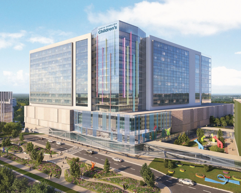 Generated image of planned NC Children's Hospital building