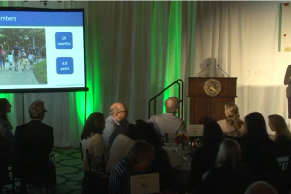 Elena Tenenbaum on stage at the Autism Science Foundation conference