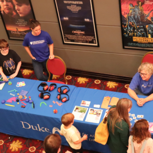 overhead view of table with sensory accommodation items