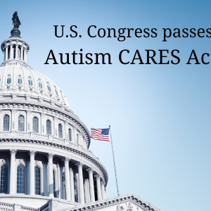 US Capitol building with text "US Congress passes Autism Cares Act"